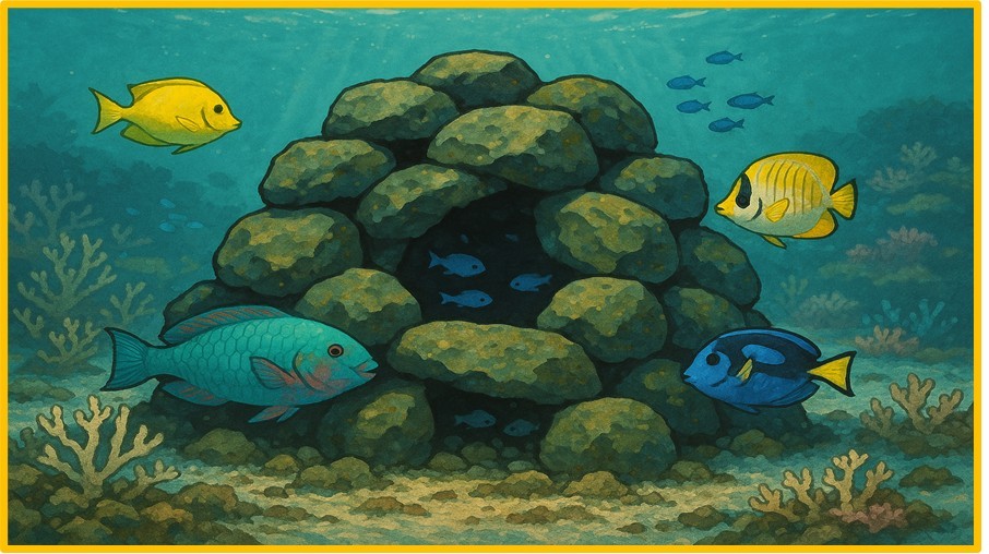 Traditional Hawaiian imu fish house illustration
