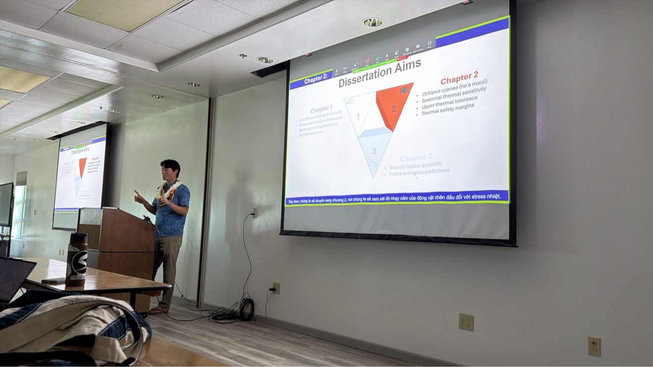 Leon Tran presenting his dissertation aims