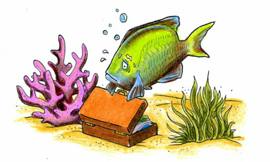 Fish with suitcase - climate relocation illustration