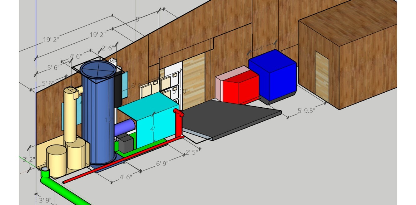 SketchUp 3D diagram of lab water quality control infrastructure upgrade